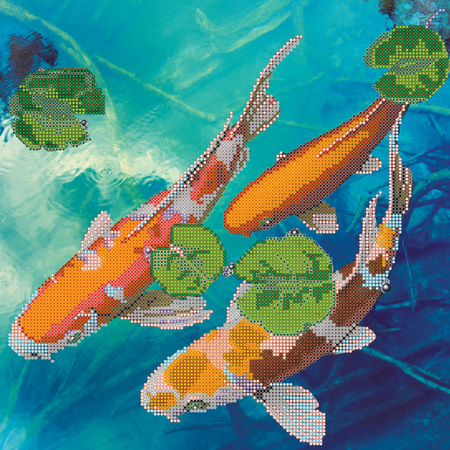 Canvas for bead embroidery "Lucky fishes" 11.8"x11.8" / 30.0x30.0 cm