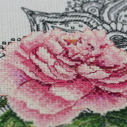 DIY Cross Stitch Kit "Lace peonies" 10.2"x10.2"
