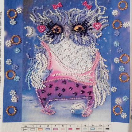 DIY Bead Embroidery Kit "Owl and alarm clock"  5.9"x5.9" / 15.0x15.0 cm