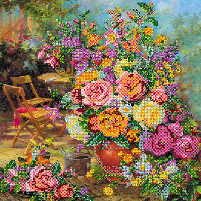 Canvas for bead embroidery "Flower harmony" 11.8"x11.8" / 30.0x30.0 cm