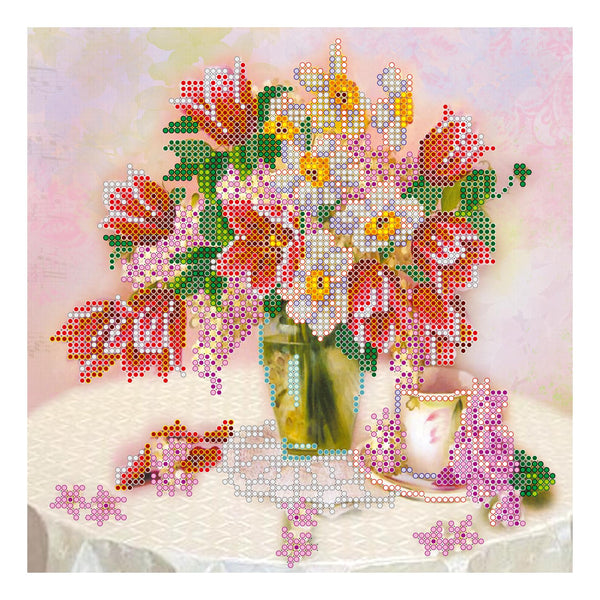 Canvas for bead embroidery "Tea Party" 7.9"x7.9" / 20.0x20.0 cm