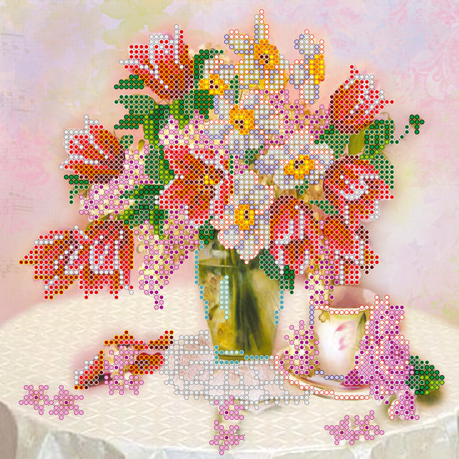 Canvas for bead embroidery "Tea Party" 7.9"x7.9" / 20.0x20.0 cm