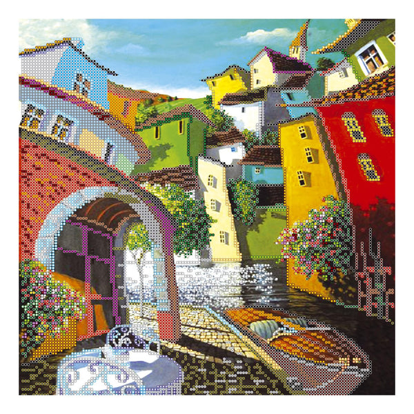 Canvas for bead embroidery "Vivid town" 11.8"x11.8" / 30.0x30.0 cm