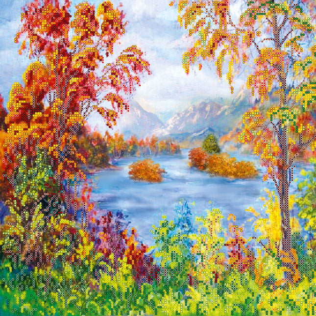 Canvas for bead embroidery "Autumn Tale" 11.8"x11.8" / 30.0x30.0 cm