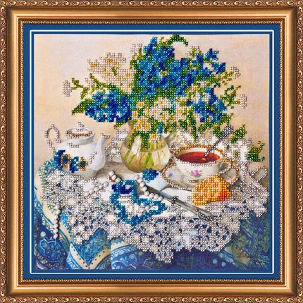 DIY Bead Embroidery Kit "Forget-me-nots" 10.2"x9.8" / 26.0x25.0 cm