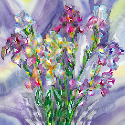 Canvas for bead embroidery "Aquarelle Irises" 11.8"x11.8" / 30.0x30.0 cm