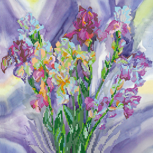 Canvas for bead embroidery "Aquarelle Irises" 11.8"x11.8" / 30.0x30.0 cm