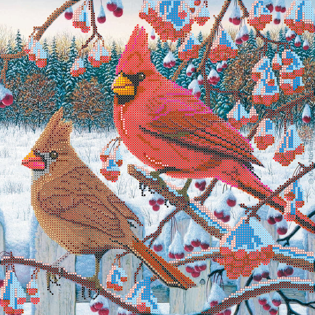 Canvas for bead embroidery "Wild ash bird" 11.8"x11.8" / 30.0x30.0 cm