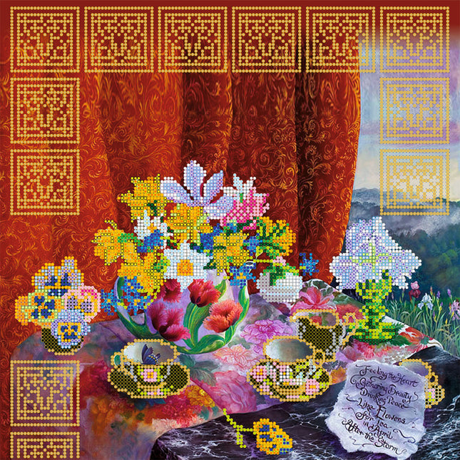 Canvas for bead embroidery "Oriental Still Life" 11.8"x11.8" / 30.0x30.0 cm