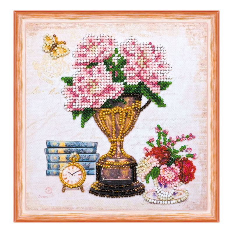 DIY Bead Embroidery Kit "Still lafe with a clock"  5.9"x5.9" / 15.0x15.0 cm