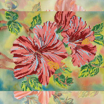 Canvas for bead embroidery "Scarlet Hibiscus" 11.8"x11.8" / 30.0x30.0 cm