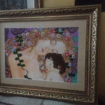 DIY Bead Embroidery Kit "Mother and Child" 14.6"x9.8" / 37.0x25.0 cm