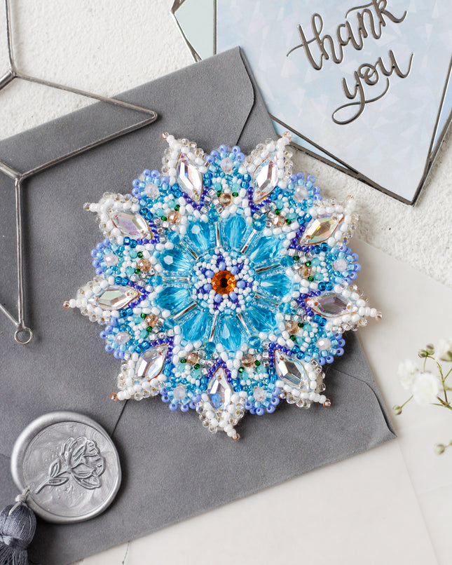 Beadwork kit for creating brooch "Snowflake"