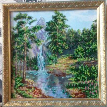 DIY Bead Embroidery Kit "Mountain waterfall" 11.8"x11.8" / 30.0x30.0 cm
