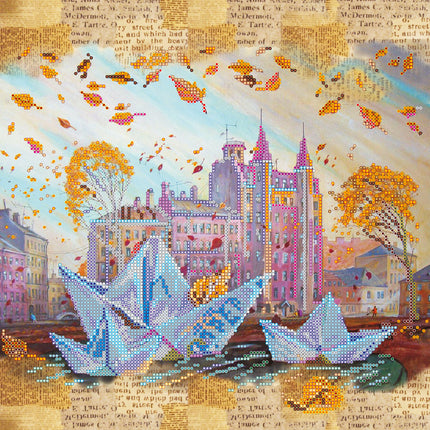 Canvas for bead embroidery "Origami ships" 11.8"x11.8" / 30.0x30.0 cm