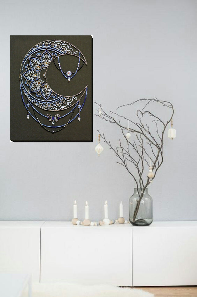 DIY Bead Embroidery Kit "Moon pattern" 10.2"x13.0" / 26.0x33.0 cm
