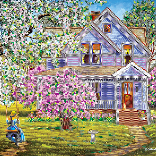Canvas for bead embroidery "Garden Swing" 11.8"x11.8" / 30.0x30.0 cm