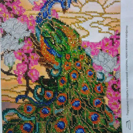 DIY Bead Embroidery Kit "Peacock" 7.9"x11.0" / 20.0x28.0 cm