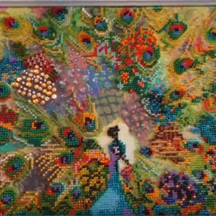Canvas for bead embroidery "Quilting peacock" 11.8"x11.8" / 30.0x30.0 cm