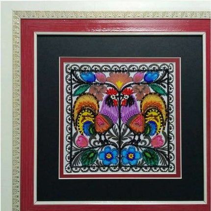 DIY Bead Embroidery Kit "Two cockerels"  5.9"x5.9" / 15.0x15.0 cm