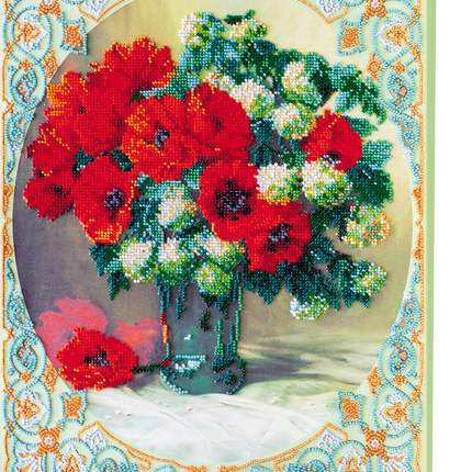 DIY Bead Embroidery Kit "Poppies and buldenezh" 12.2"x16.5" / 31.0x42.0 cm