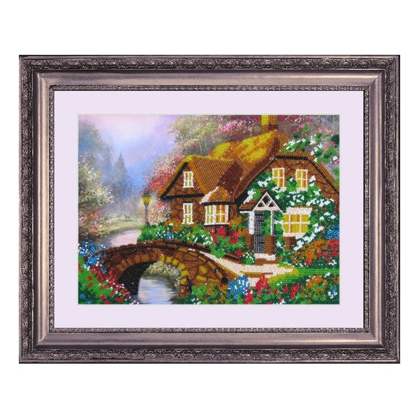 Bead DIY Embroidery Kit "House by the Brook" 9.1"x12.6"/ 23.0x32.0 cm