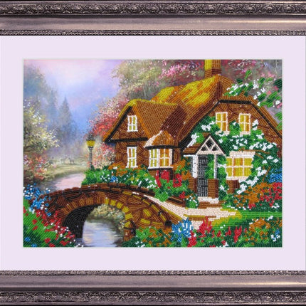 Bead DIY Embroidery Kit "House by the Brook" 9.1"x12.6"/ 23.0x32.0 cm