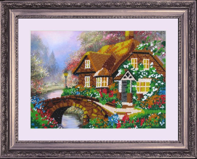 Bead DIY Embroidery Kit "House by the Brook" 9.1"x12.6"/ 23.0x32.0 cm