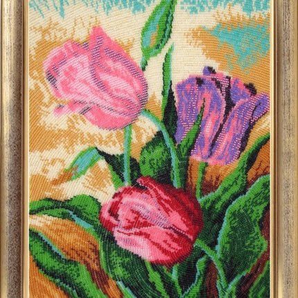 DIY Bead Embroidery Kit "Spring Tulips" 13.4"x9.8" / 34.0x25.0 cm