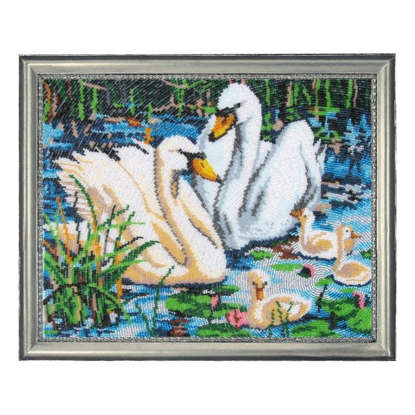 DIY Bead Embroidery Kit "Swan Family" 10.2"x13.0" / 26.0x33.0 cm