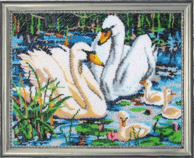 DIY Bead Embroidery Kit "Swan Family" 10.2"x13.0" / 26.0x33.0 cm