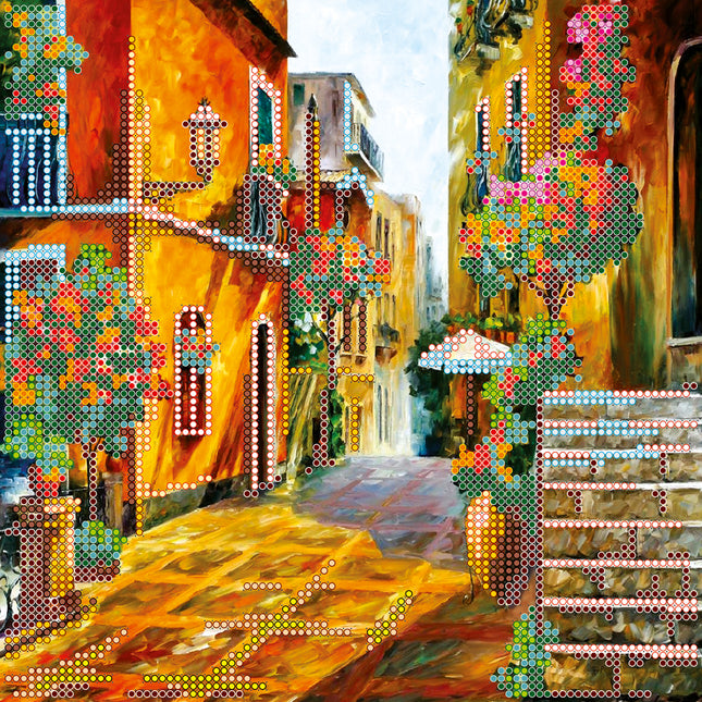 Canvas for bead embroidery "Italian streets" 7.9"x7.9" / 20.0x20.0 cm