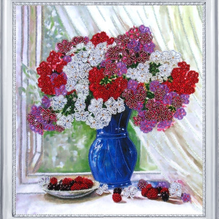 DIY Bead Embroidery Kit "Floxes on the Window" 11.8"x10.6" / 30.0x27.0 cm