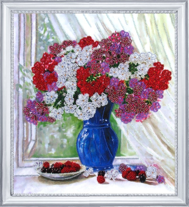DIY Bead Embroidery Kit "Floxes on the Window" 11.8"x10.6" / 30.0x27.0 cm