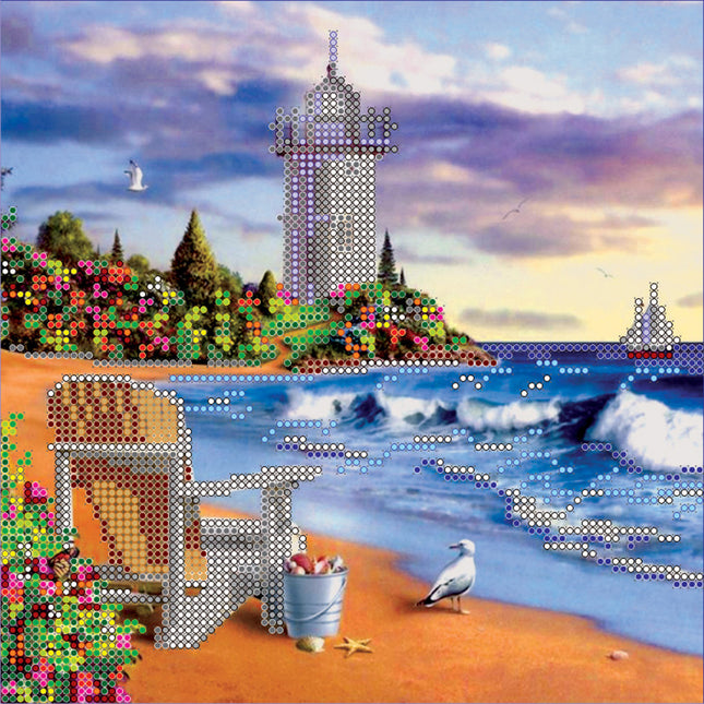 Canvas for bead embroidery "Lighthouse" 7.9"x7.9" / 20.0x20.0 cm