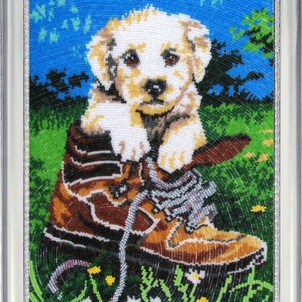 DIY Bead Embroidery Kit "Naughty Puppy" 13.8"x9.1" / 35.0x23.0 cm