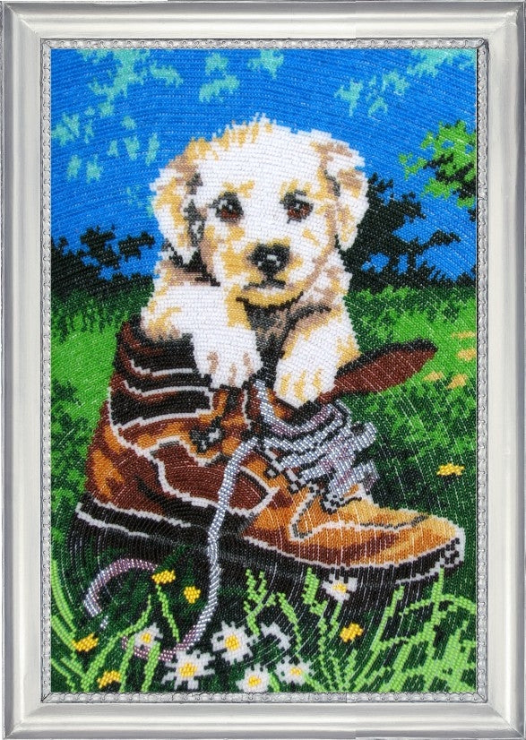DIY Bead Embroidery Kit "Naughty Puppy" 13.8"x9.1" / 35.0x23.0 cm