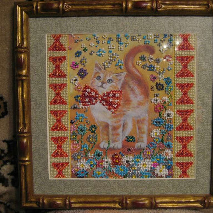Canvas for bead embroidery "Sunny Kitten" 7.9"x7.9" / 20.0x20.0 cm