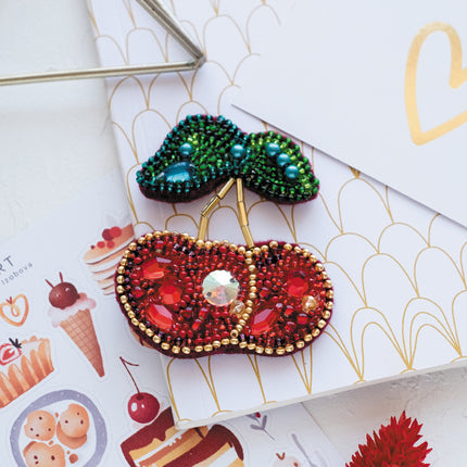 Beadwork kit for creating brooch "Cherries"