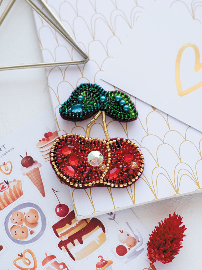Beadwork kit for creating brooch "Cherries"