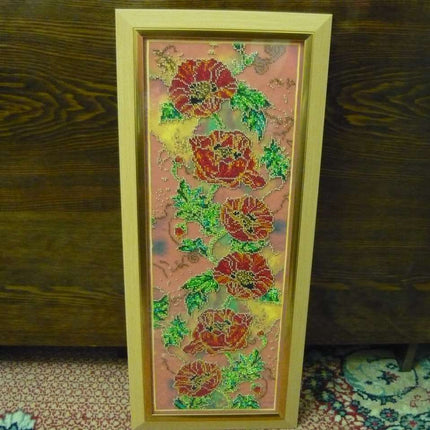 DIY Bead Embroidery Kit "Scarlet poppies" 8.7"x24.4" / 22.0x62.0 cm