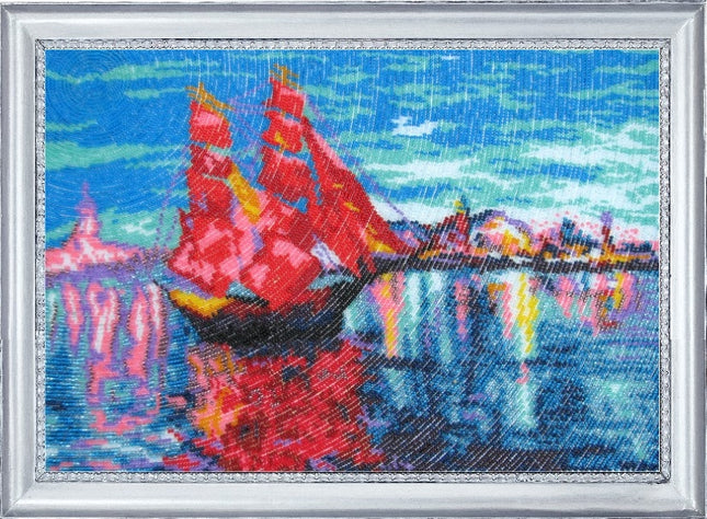 Bead DIY Embroidery Kit "Scarlet Sails" 9.4"x13.8"/ 24.0x35.0 cm