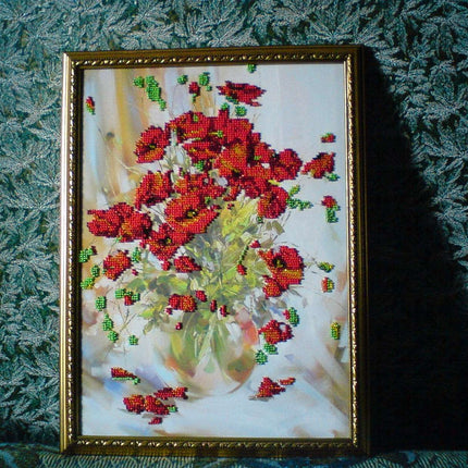 DIY Bead Embroidery Kit "Poppies" 10.0"x13.8" / 25.5x35.0 cm