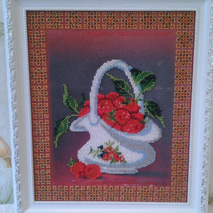 DIY Bead Embroidery Kit "Raspberry" 9.4"x11.4" / 24.0x29.0 cm