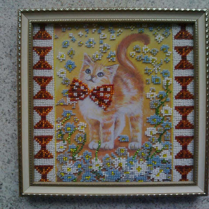 Canvas for bead embroidery "Sunny Kitten" 7.9"x7.9" / 20.0x20.0 cm