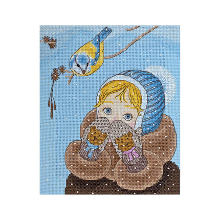 DIY Cross Stitch Kit "Girl and bird" 7.3"x8.3"