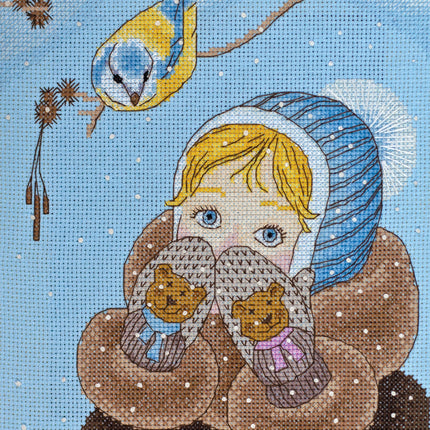DIY Cross Stitch Kit "Girl and bird" 7.3"x8.3"