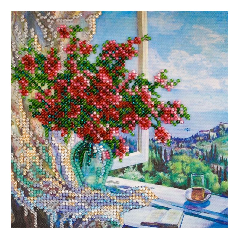 DIY Bead Embroidery Kit "Sea outside the window"  5.9"x5.9" / 15.0x15.0 cm