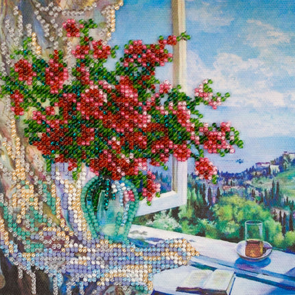 DIY Bead Embroidery Kit "Sea outside the window"  5.9"x5.9" / 15.0x15.0 cm