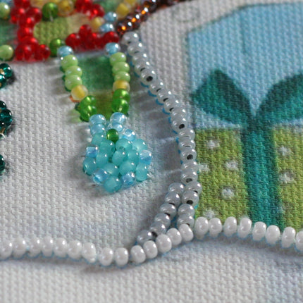 DIY Bead Embroidery Kit "Snow friends"  5.9"x5.9" / 15.0x15.0 cm
